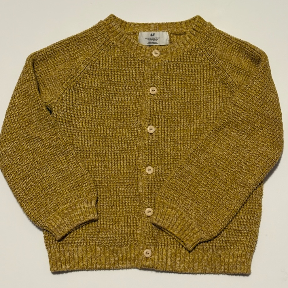 H&M Kids Golden Yellow Button Up Chunky Chenille Knitted Sweater Sz. 6-8 Kids